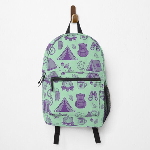Item preview, Retro Hand-Drawn Camping and Hiking Seamless Pattern designed and sold by GabeMountainArt.