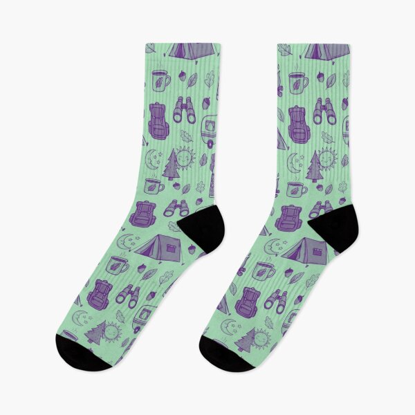 Item preview, Retro Hand-Drawn Camping and Hiking Seamless Pattern designed and sold by GabeMountainArt.