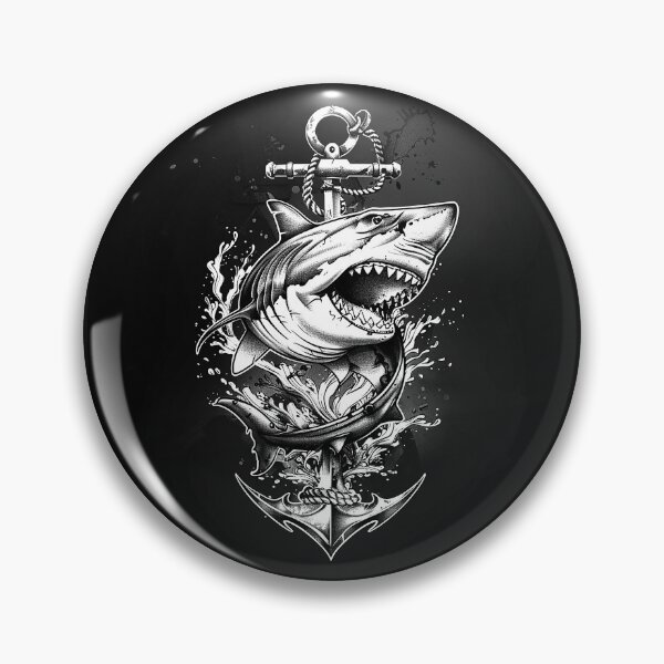 Item preview, Shark Anchor Nautical Tattoo Black and White Ocean Predator Art designed and sold by inkoutninja.