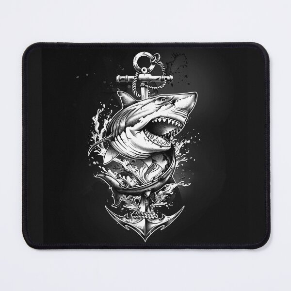 Item preview, Shark Anchor Nautical Tattoo Black and White Ocean Predator Art designed and sold by inkoutninja.