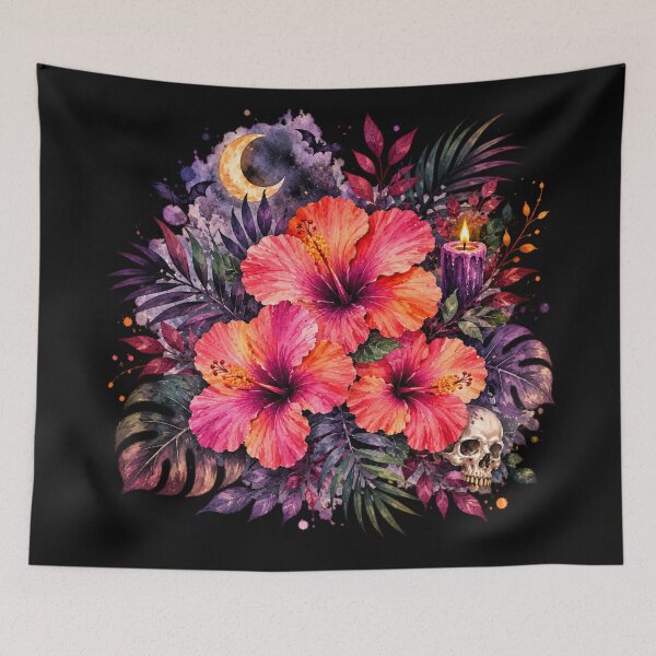 Item preview, Moonlit Tropical Hibiscus | Gothic Halloween Art designed and sold by IamNolmo.