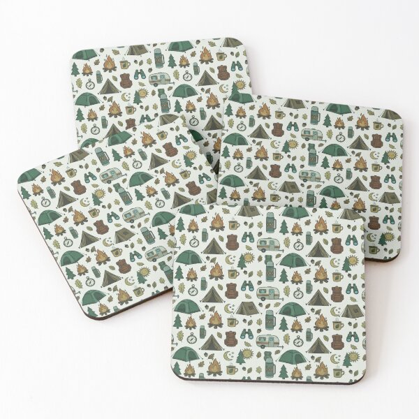 Item preview, Retro Hand-Drawn Camping and Hiking Seamless Pattern designed and sold by GabeMountainArt.