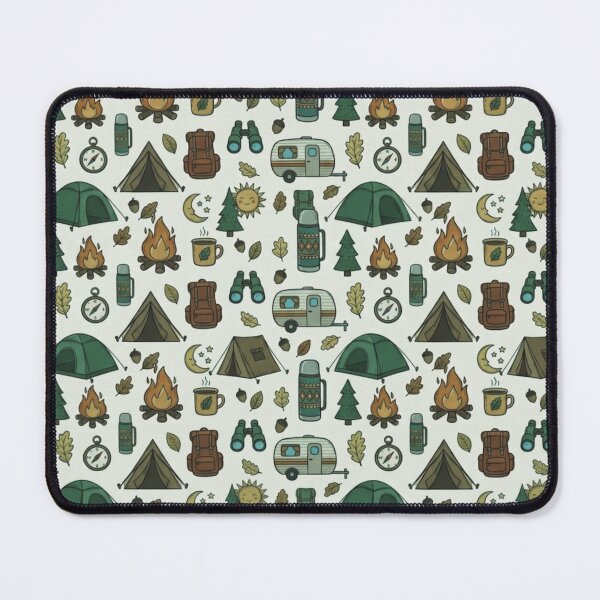 Item preview, Retro Hand-Drawn Camping and Hiking Seamless Pattern designed and sold by GabeMountainArt.
