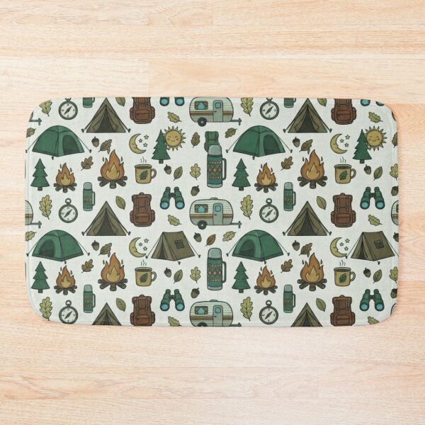 Item preview, Retro Hand-Drawn Camping and Hiking Seamless Pattern designed and sold by GabeMountainArt.