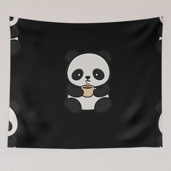 Item preview, Sleepy Panda Drinking Coffee Kawaii Embroidery Patch designed and sold by ColorSplash123.