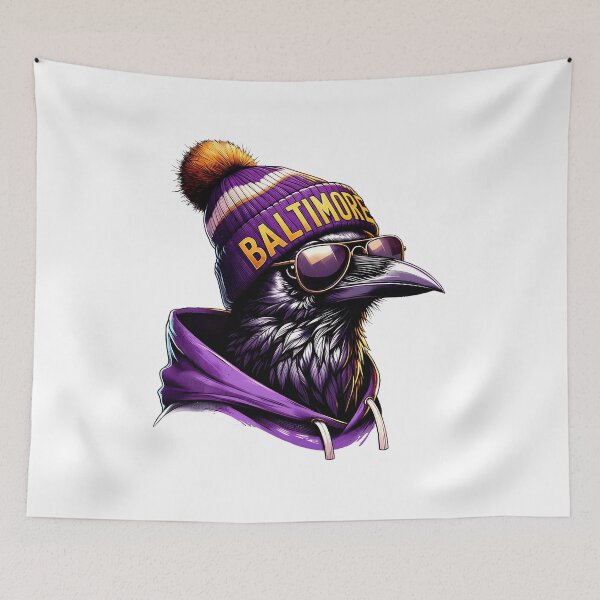 Item preview, Stylish Raven Wearing Purple Beanie And Sunglasses designed and sold by EddieAlle72271.