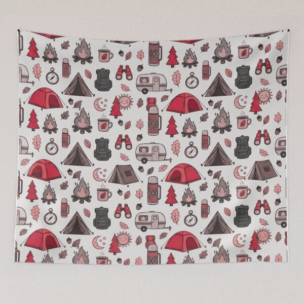 Item preview, Retro Hand-Drawn Camping and Hiking Seamless Pattern designed and sold by GabeMountainArt.