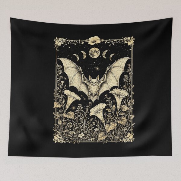 Item preview, Vintage Bat Moon Phases Gothic Botanical Art designed and sold by VioletNance.