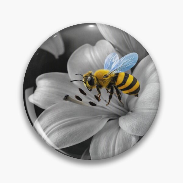 Item preview, Vibrant Bees on Monochrome Lilies – Artistic Contrast of Color and Nature designed and sold by ELVIN DESIGNS.