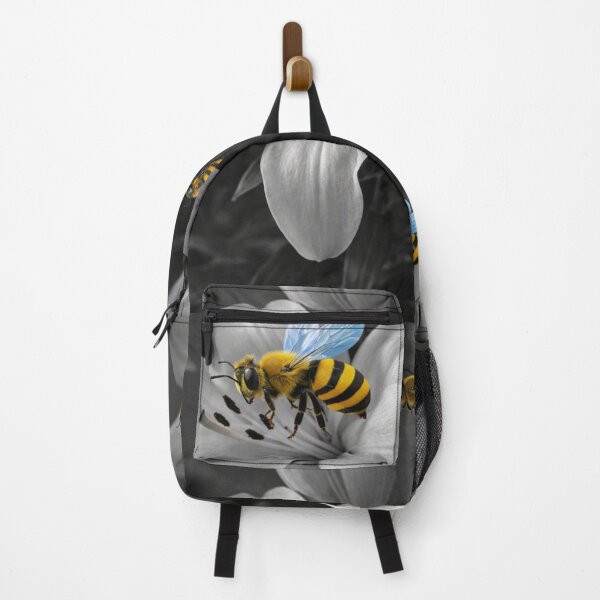 Item preview, Vibrant Bees on Monochrome Lilies – Artistic Contrast of Color and Nature designed and sold by ELVIN DESIGNS.