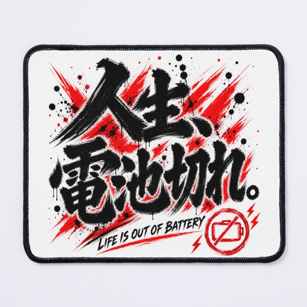 Item preview, Life Is Out of Battery – Funny Japanese Calligraphy | Black & Red Ink | 人生、電池切れ。 designed and sold by YURU INK Japanese Calligraphy.