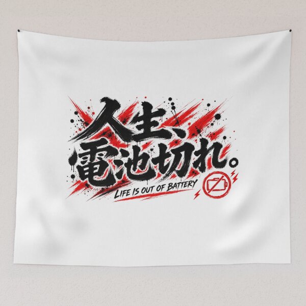Item preview, Life Is Out of Battery – Funny Japanese Calligraphy | Black & Red Ink | 人生、電池切れ。 designed and sold by YURU INK Japanese Calligraphy.