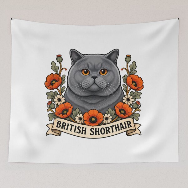 Item preview, British Shorthair Cat Poppy Tattoo Art designed and sold by Old's Cool Cat Studio.