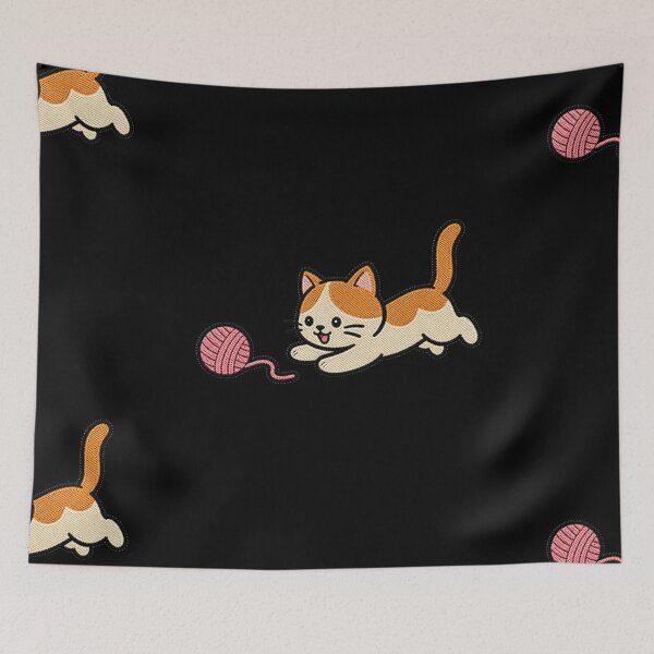 Item preview, Funny Cat Chasing Yarn Kawaii Embroidery Patch designed and sold by ColorSplash123.