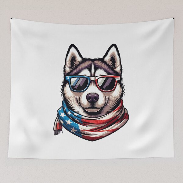 Item preview, 4th of July Siberian Husky American Flag USA Patriotic Dog funny designed and sold by SmithOscarShop.