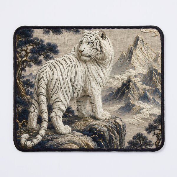 Item preview, White Tiger Under the Full Moon – Majestic Mountain Landscape designed and sold by ManJiangHong.
