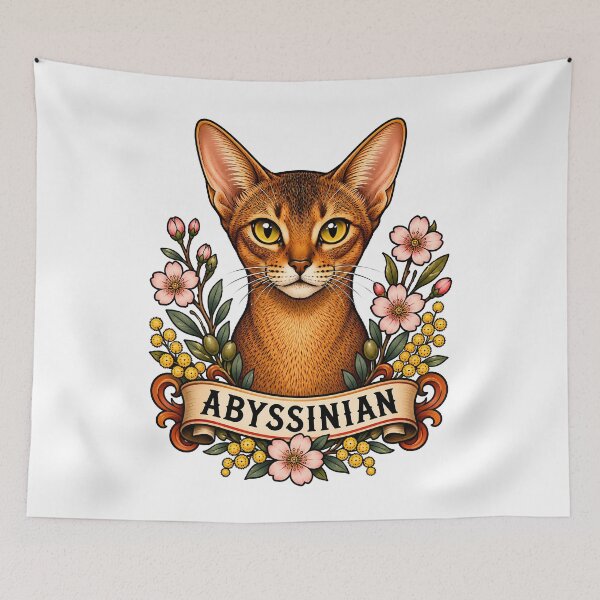 Item preview, Abyssinian Cat Cherry Blossom Tattoo Art designed and sold by Old's Cool Cat Studio.