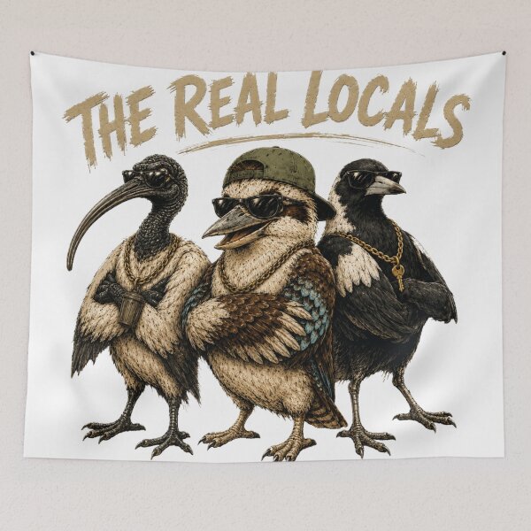Item preview, The Real Locals Kookaburra Ibis Magpie Funny Aussie Bird Gang Australia Tee designed and sold by Yellowriversss.