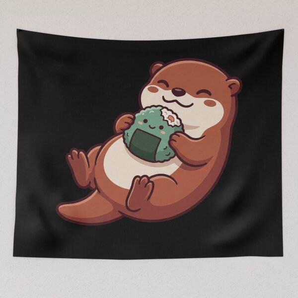 Item preview, Cute Kawaii Sea Otter Eating Matcha Onigiri Rice Ball Animal Aesthetic designed and sold by mood-draftsman.