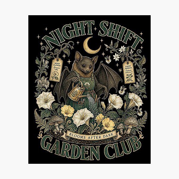 Item preview, Night Shift Garden Club Cute Bat Gardener Moonflower Art designed and sold by VioletNance.