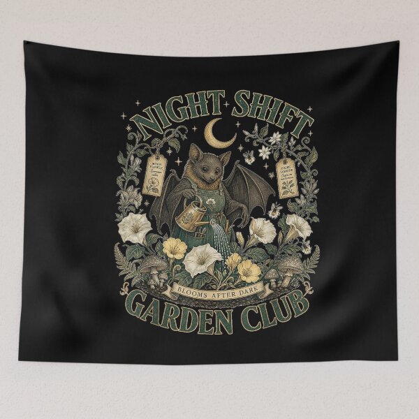 Item preview, Night Shift Garden Club Cute Bat Gardener Moonflower Art designed and sold by VioletNance.