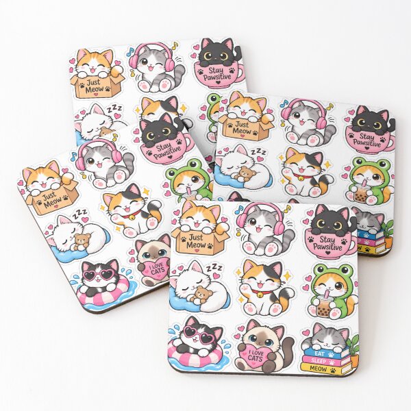 Item preview, Cute Kawaii Cat Sticker Collection – Just Meow, Boba, Books & Pawsitive Kitty designed and sold by ghatwalsachin.