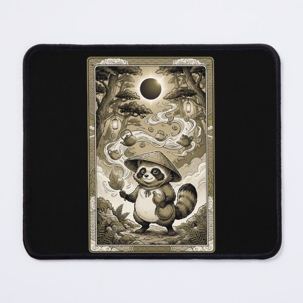 Item preview, Japanese Tanuki Raccoon Dog Folklore Bunbuku Chagama Woodblock Aesthetic designed and sold by mood-draftsman.