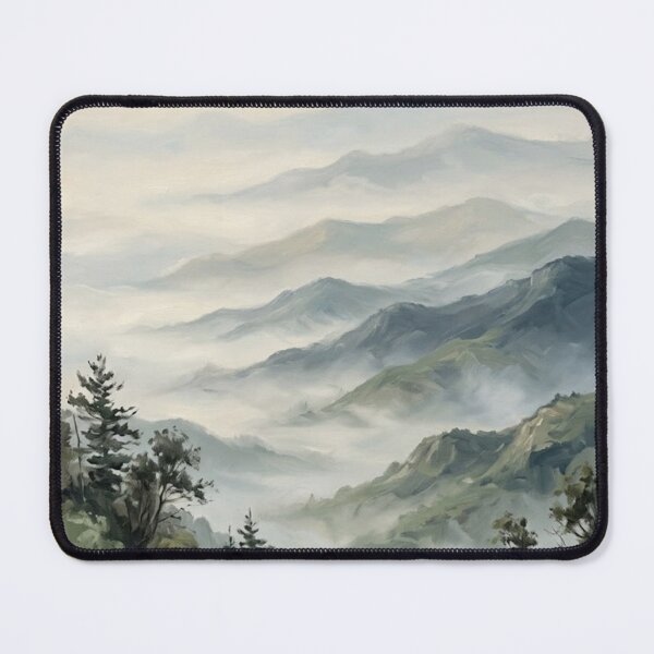 Item preview, Misty Valley – Minimalist Sage Green Mountain Landscape Painting designed and sold by Zaramodo.