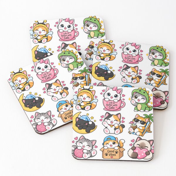 Item preview, Cute Kawaii Cat Sticker Collection – Bee, Dinosaur, Beach & Good Vibes Cats designed and sold by ghatwalsachin.