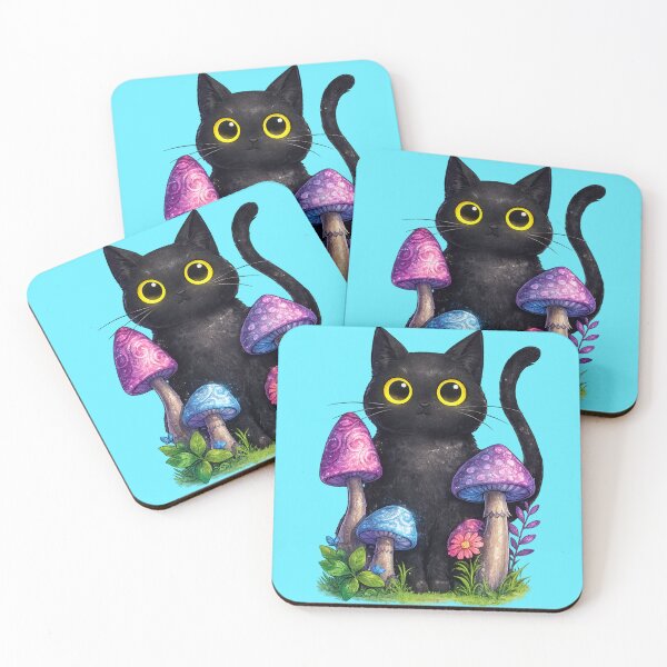 Item preview, Black Cat in Colorful Mushrooms designed and sold by MidnightDr3am.