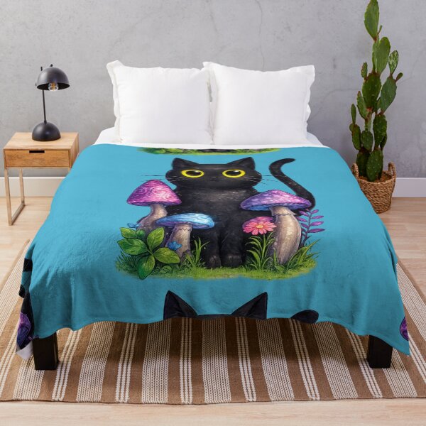 Item preview, Black Cat in Colorful Mushrooms designed and sold by MidnightDr3am.
