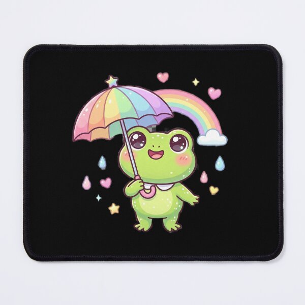 Item preview, Kawaii Frog with Rainbow Umbrella – Cute Pastel Frog designed and sold by Tinydoodlenest .