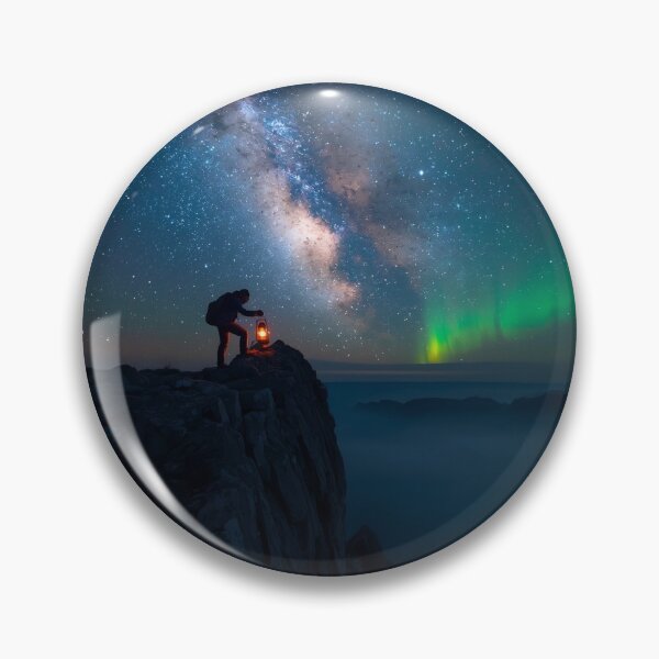 Item preview, Midnight Milky Way Aurora Mountain Hiker Astrophotography designed and sold by FusionArtStyle.