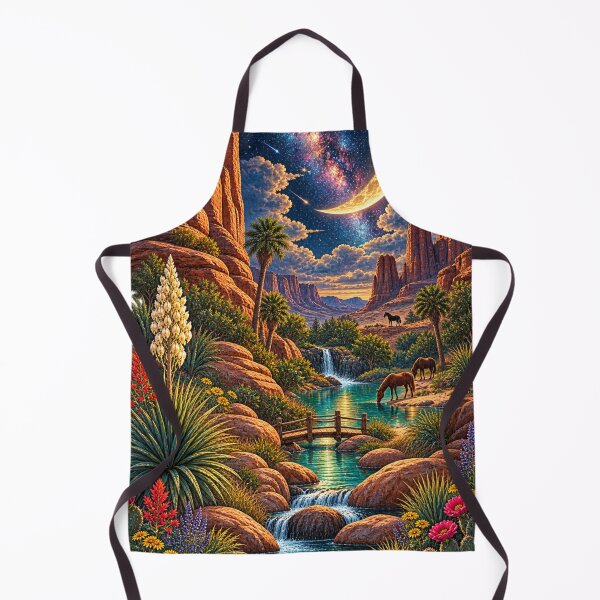 Item preview, Desert Canyon Oasis Fantasy Landscape Galaxy Moon Art Print designed and sold by irfanshikh.