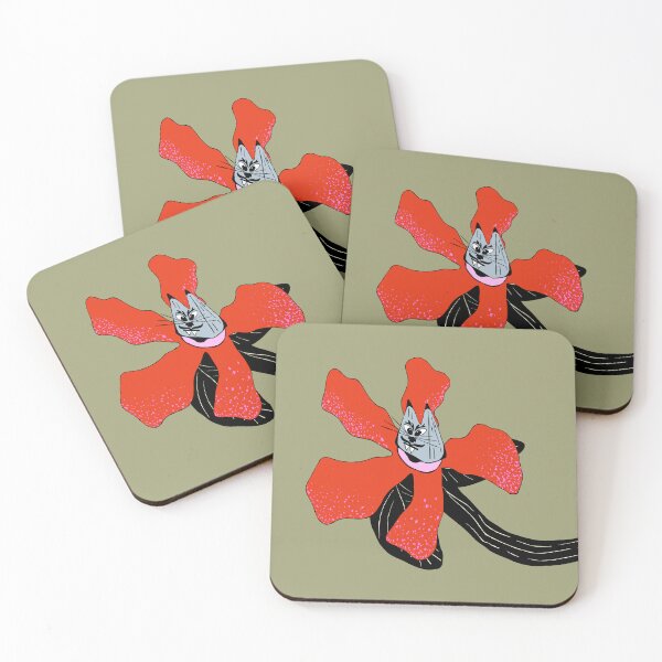 Item preview, Dark Folk Art Red Flower Vampire Cat Illustration designed and sold by adamstav-prints.