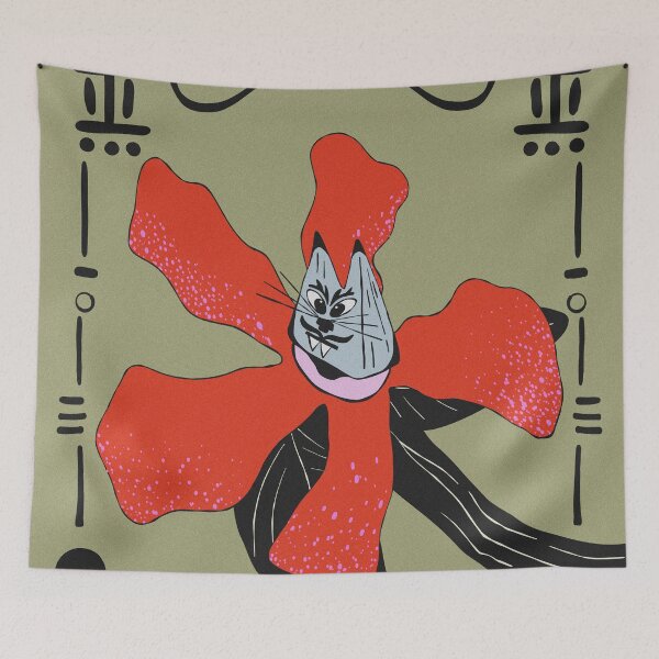 Item preview, Dark Folk Art Red Flower Vampire Cat Illustration designed and sold by adamstav-prints.