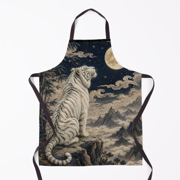 Item preview, White Tiger Gazing at the Full Moon – Asian Mountain Landscape designed and sold by ManJiangHong.