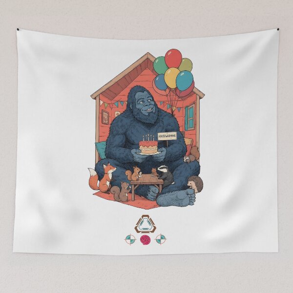 Item preview, Cozy Bigfoot Housewarming Party with Woodland Friends Graphic Art designed and sold by Whimsy Trail Co.