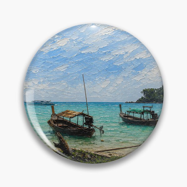 Item preview, Surin Islands Tropical Shore, Thailand Ocean Boat Oil Painting designed and sold by BlossoraStudio.