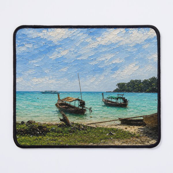 Item preview, Surin Islands Tropical Shore, Thailand Ocean Boat Oil Painting designed and sold by BlossoraStudio.