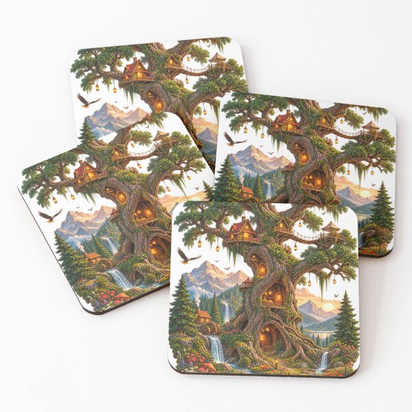 Item preview, Fantasy Giant Tree Treehouse Magical Forest Landscape Art Print designed and sold by irfanshikh.