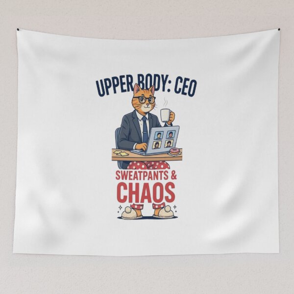 Item preview, ​Upper Body CEO Lower Body Sweatpants Chaos Funny WFH Cat designed and sold by Petpixy.