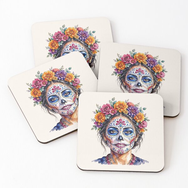 Item preview, Dia de los Muertos Sugar Skull Woman with Colorful Floral Crown designed and sold by SweetLilith.