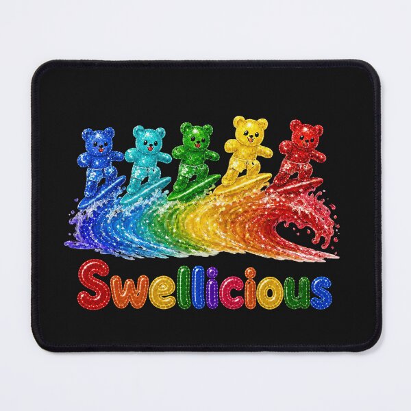 Item preview, Epic Crystal Gummy Bears Surfing A Sparkling Rainbow Wave designed and sold by ArtisticDesignsbyLinda.