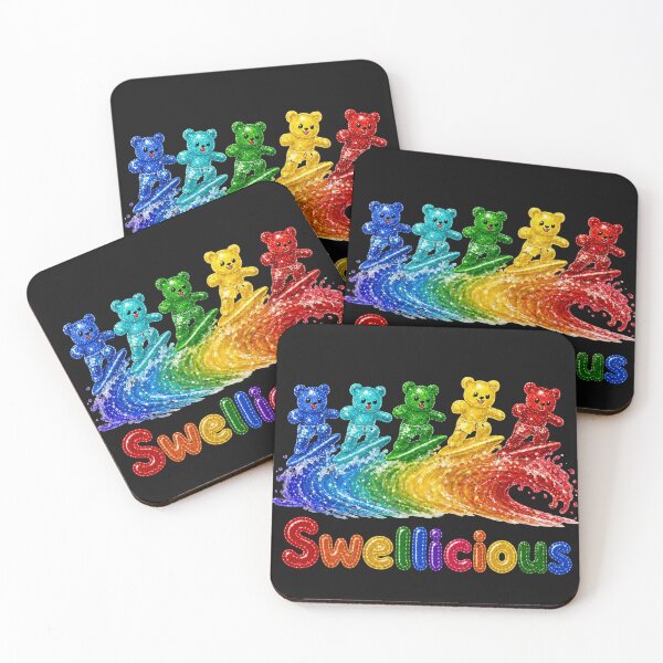 Item preview, Epic Crystal Gummy Bears Surfing A Sparkling Rainbow Wave designed and sold by ArtisticDesignsbyLinda.