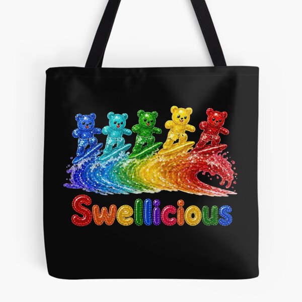 Item preview, Epic Crystal Gummy Bears Surfing A Sparkling Rainbow Wave designed and sold by ArtisticDesignsbyLinda.