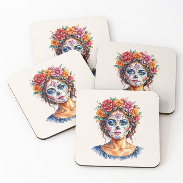 Item preview, Dia de los Muertos Sugar Skull Woman with Colorful Floral Crown designed and sold by SweetLilith.