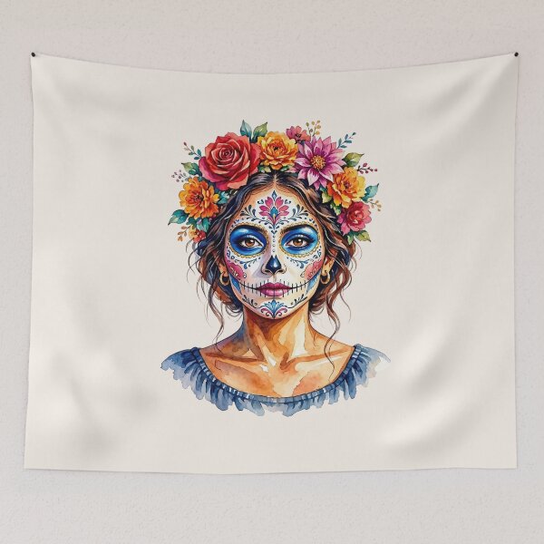 Item preview, Dia de los Muertos Sugar Skull Woman with Colorful Floral Crown designed and sold by SweetLilith.