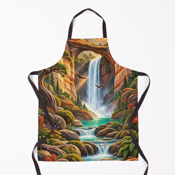 Item preview, Natural Stone Arch Waterfall Canyon Landscape Art Print designed and sold by irfanshikh.