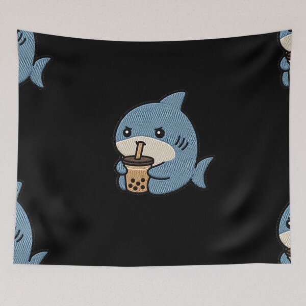 Item preview, Cute Shark Drinking Bubble Tea Kawaii Embroidery Patch designed and sold by ColorSplash123.